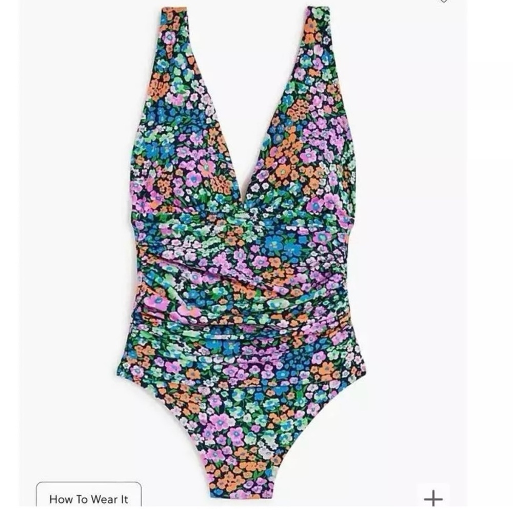 NWT J Crew V-neck ruched one-piece swimsuit Large Floral Tropical Summer Cruise